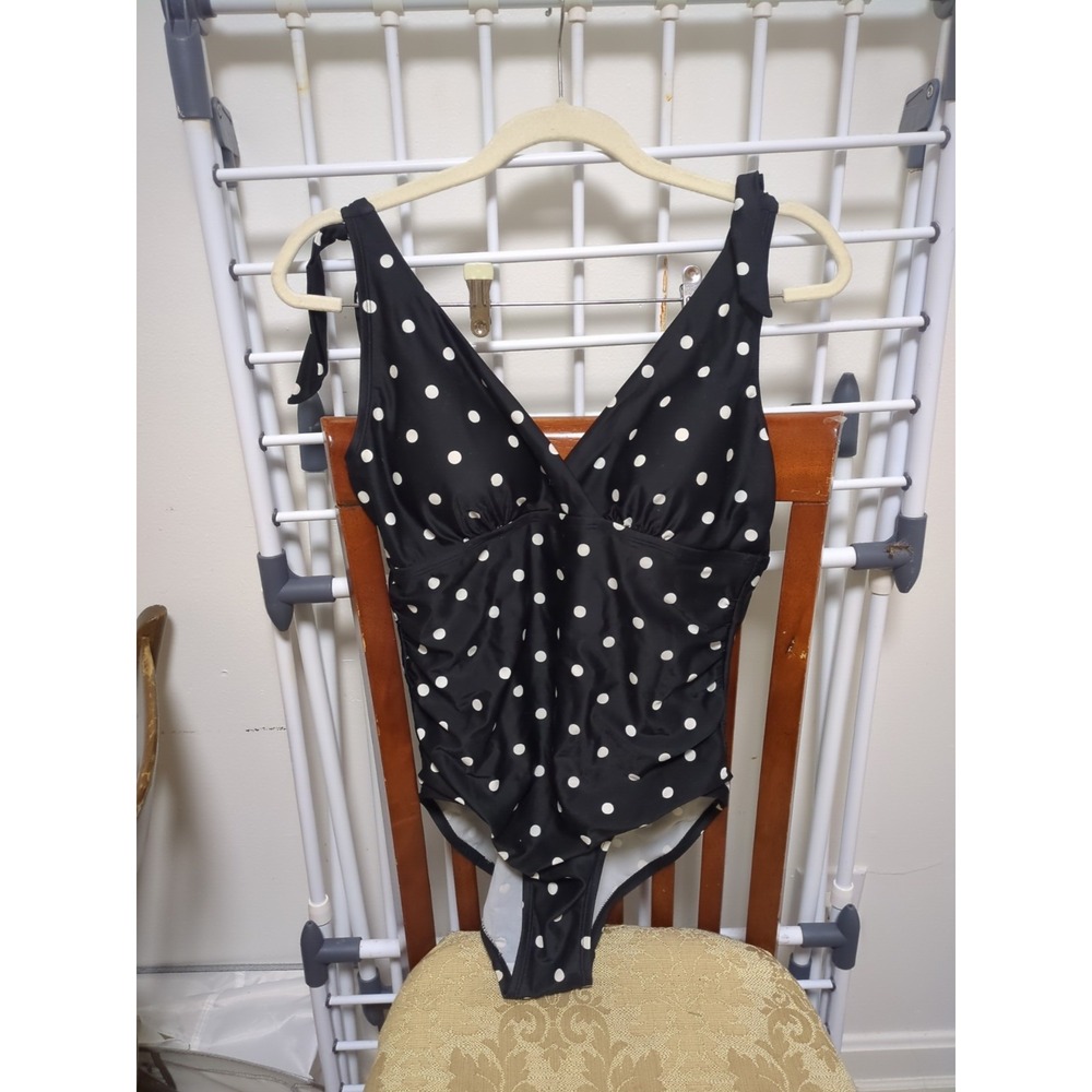 Kona‎ Sol Blk White Poka Dot Women Swim Suit Sz M